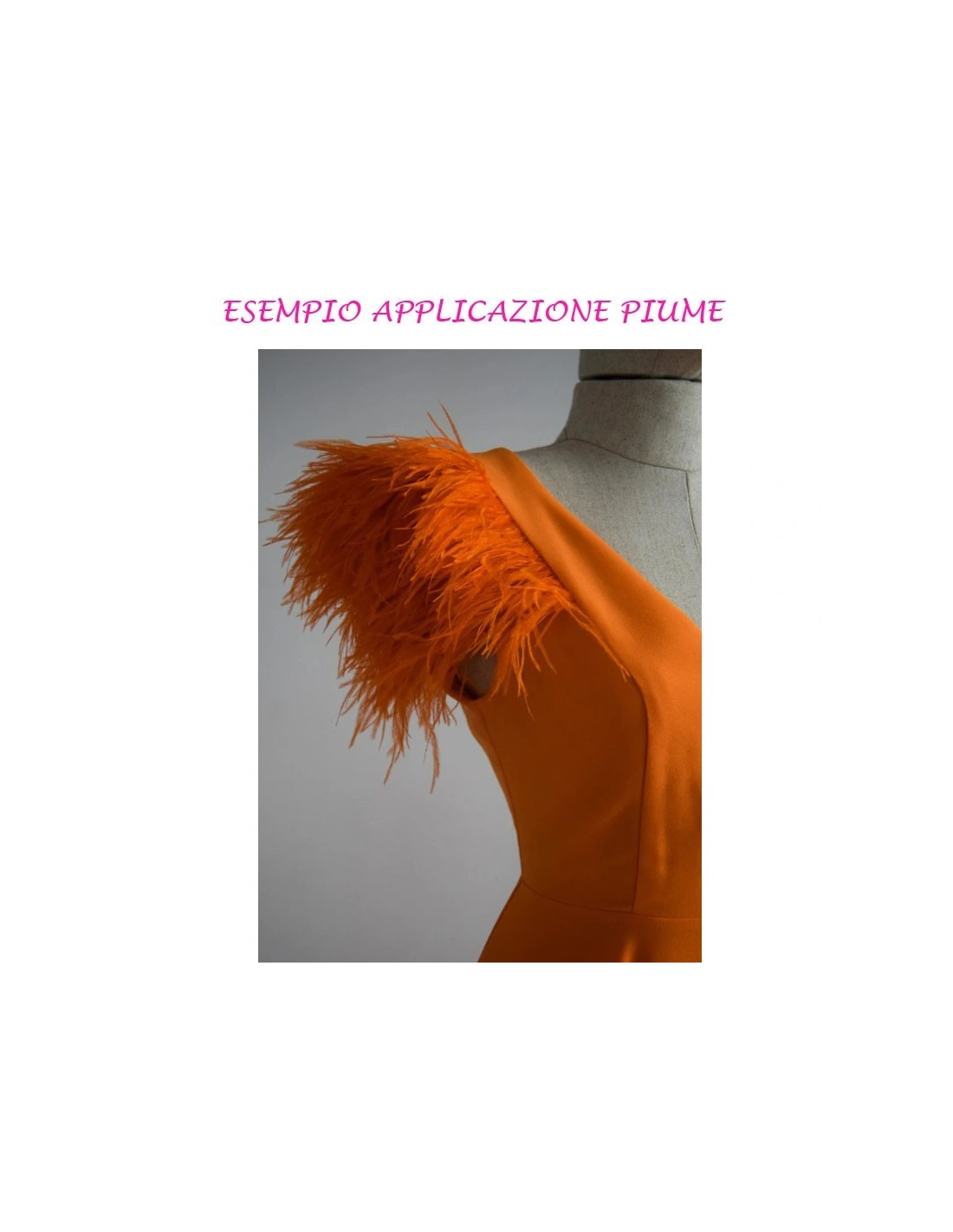 esempio applicazione Frange da cucire Piume di Struzzo Arancio Scuro pacco - 1MT.