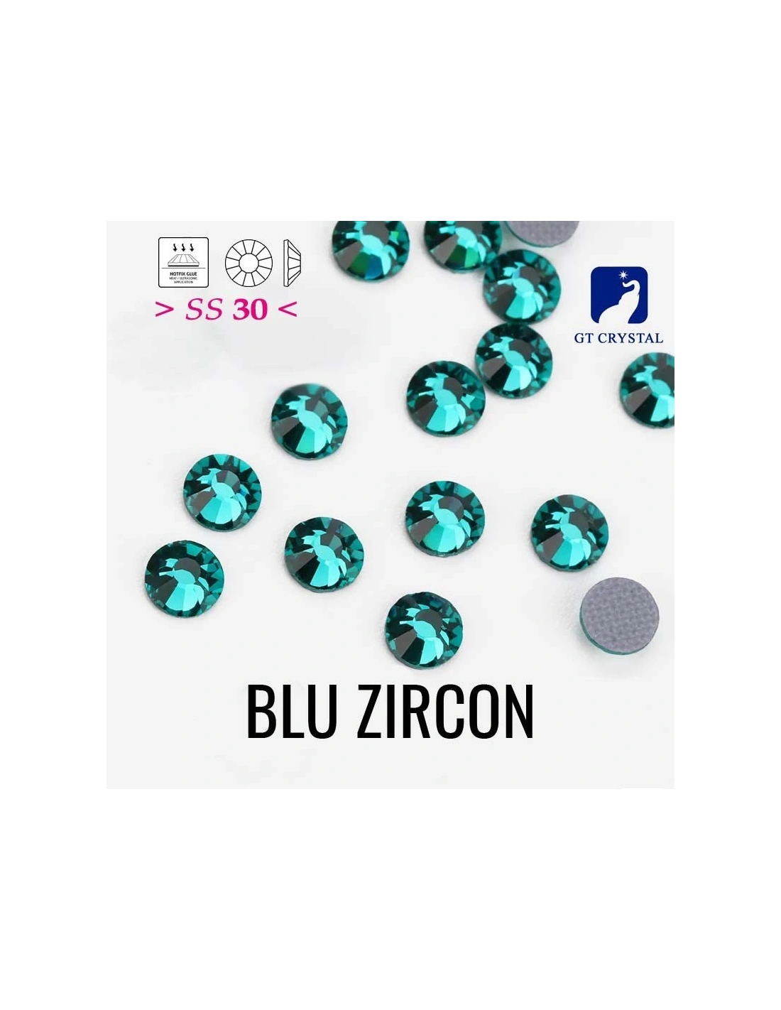 Strass Gt Crystal ss30 termoadesivi rhinestones hotfix Blu Zircon 144pz
