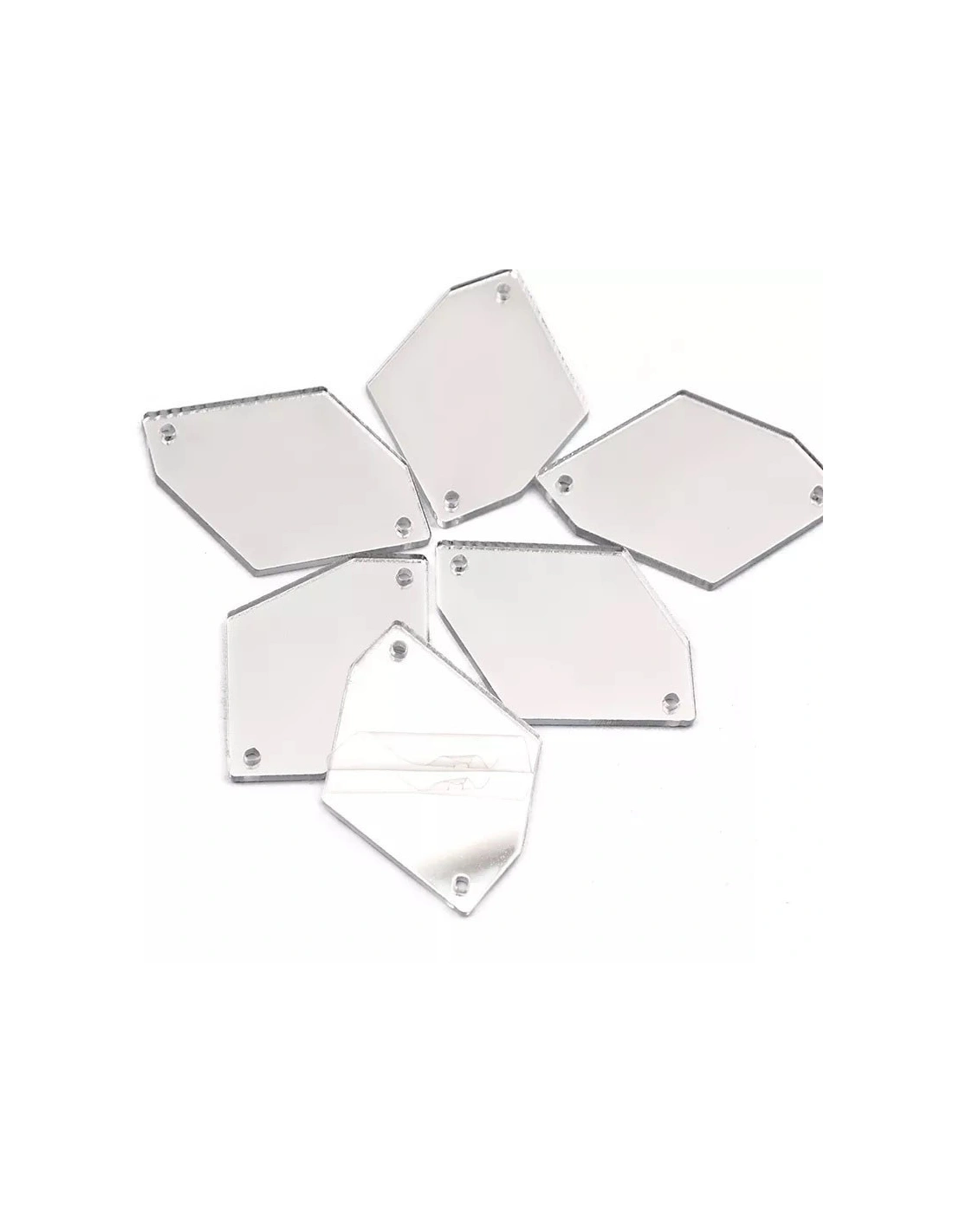 Sew on Mirrors Rhombus with six sides 20x30 mm Silver - 10pcs - Sewing mirrors
