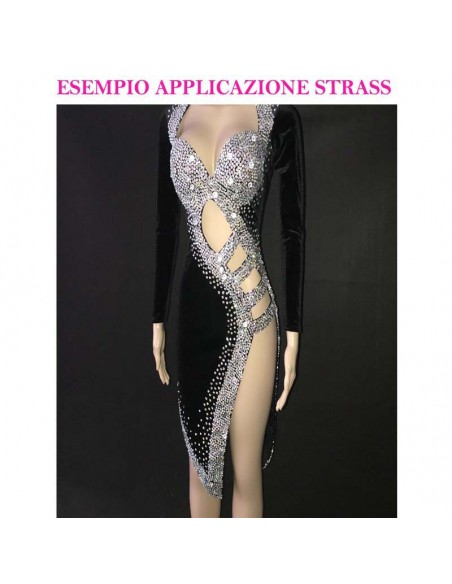 esempio applicazione Strass Rhinestones Preciosa Termoadesivo Hotfix ss 16 Crystal - pacco da 1440PZ
