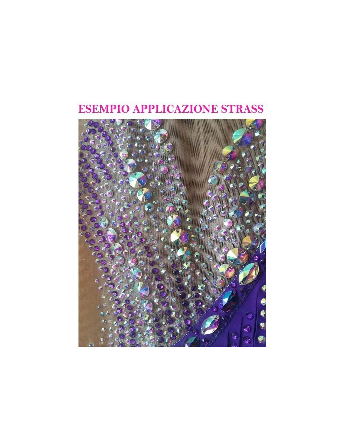 esempio applicazione Strass Rhinestones Preciosa Termoadesivo Hotfix ss 16 Crystal AB - Pacco 1440