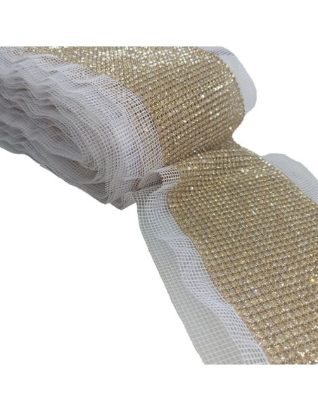 Bordura Strass su Rete ss 17 a 24 Fili Crystal-Gold- 1MT