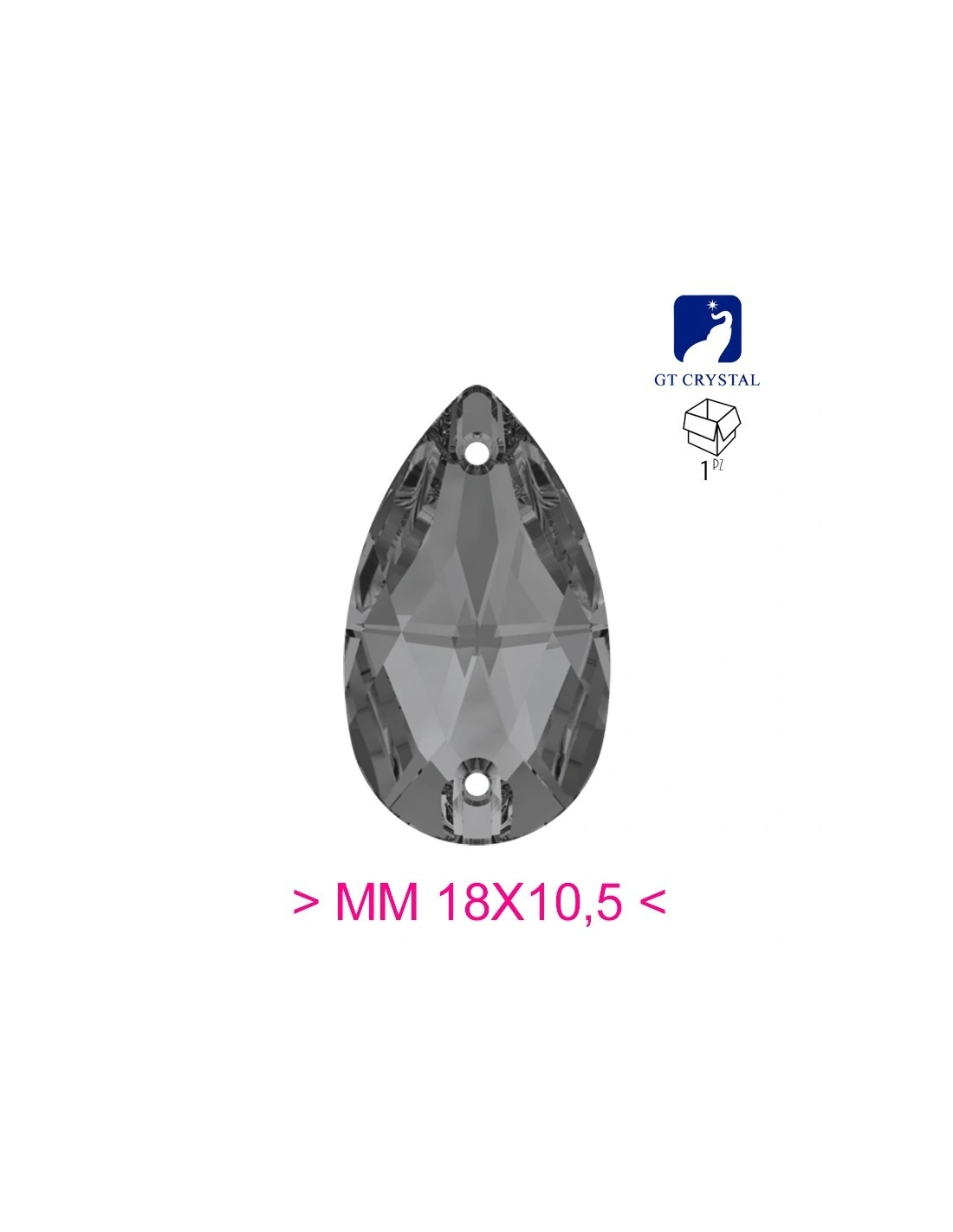 Stone Drop mm 18x10,5 Crystal - 1PC - Stone to be sewn all crystal