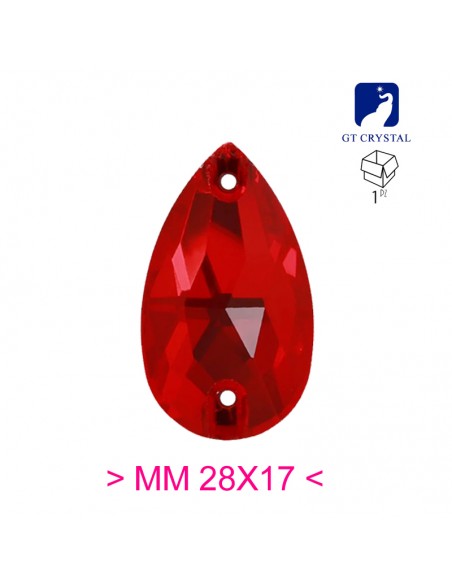 Pietra da Cucire in Cristallo GT Crystal Goccia mm 28x17 Light Siam - 1PZ Pietra da Cucire in Cristallo GT Crystal Goccia mm 28x17 Light Siam - 1PZ
