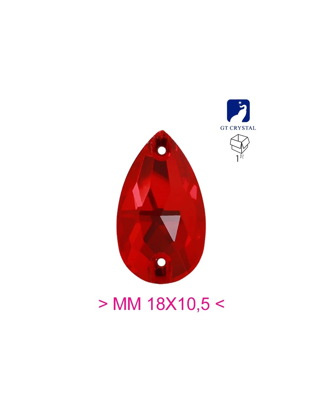 Stone Drop mm 18x10,5 Light Siam - 1PC - Stone to be sewn all crystal