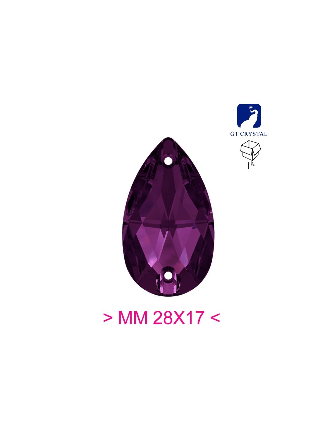 Pietra da Cucire in Cristallo GT Crystal Goccia mm 28x17 Amethyst - 1PZ