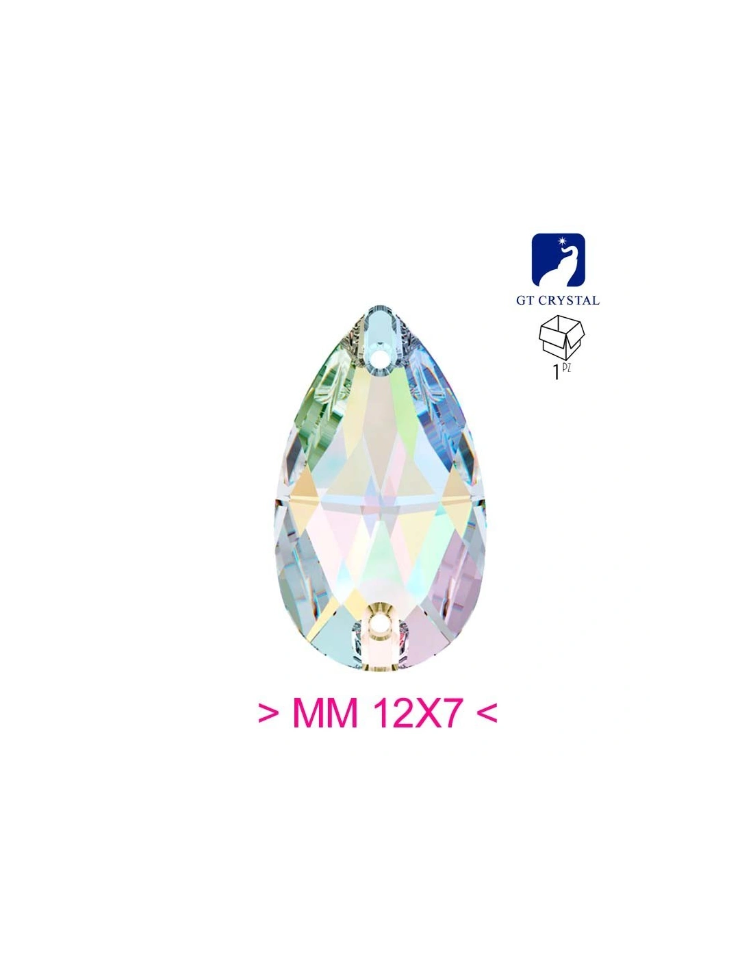 Pietra da Cucire in Cristallo GT Crystal Goccia mm 12x7 Crystal AB - 1PZ