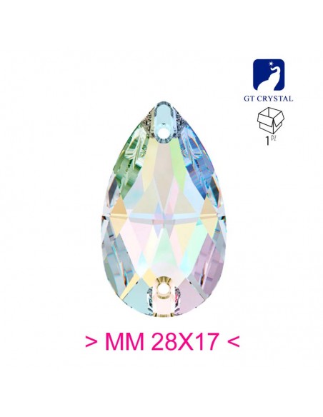 Pietra da Cucire in Cristallo GT Crystal Goccia mm 28x17 Crystal AB - 1PZ Pietra da Cucire in Cristallo GT Crystal Goccia mm 28x17 Crystal AB - 1PZ