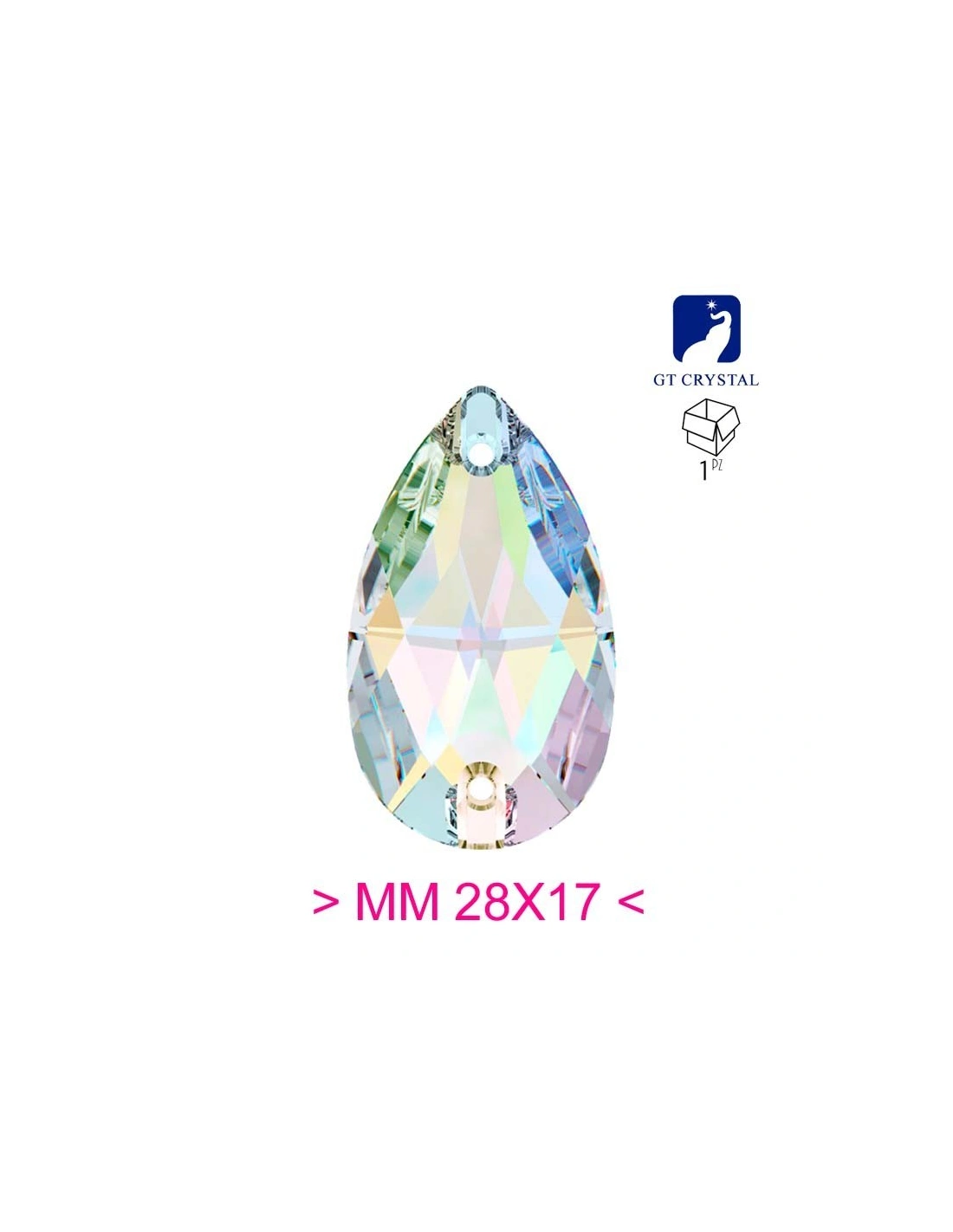 Stone Drop mm 28x17 Crystal AB - 1PC - Stone to be sewn all crystal