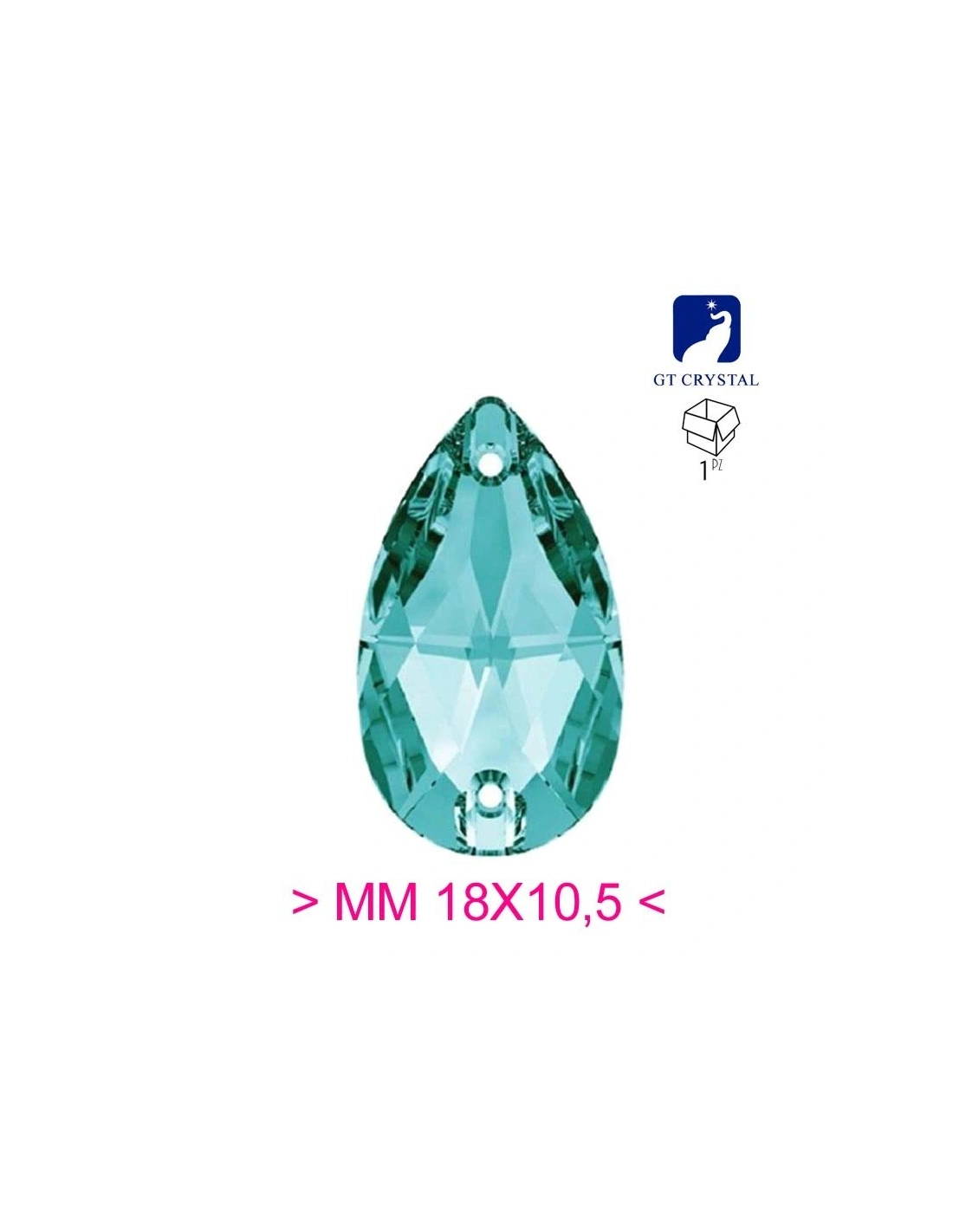 Pietra da Cucire in Cristallo GT Crystal Goccia mm 18x10,5 Blue Zircon - 1PZ