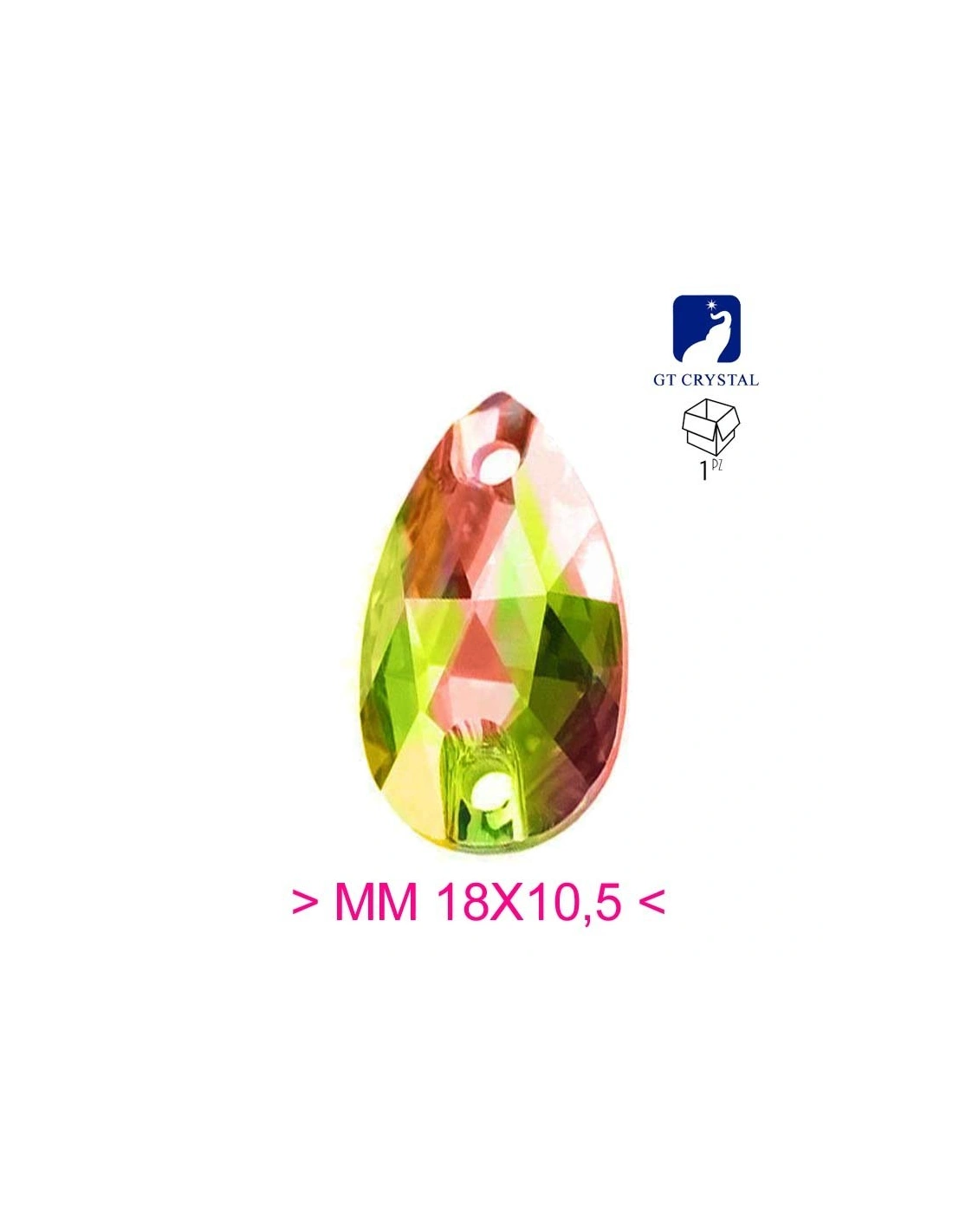 Pietra da Cucire in Cristallo GT Crystal Goccia mm 18x10,5 Crystal Vitrail Medium - 1PZ