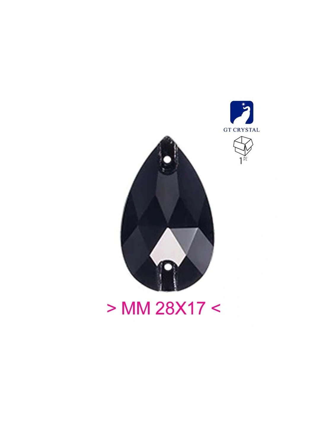 Stone Drop mm 28x17 Jet - 1PC - Stone to be sewn all crystal