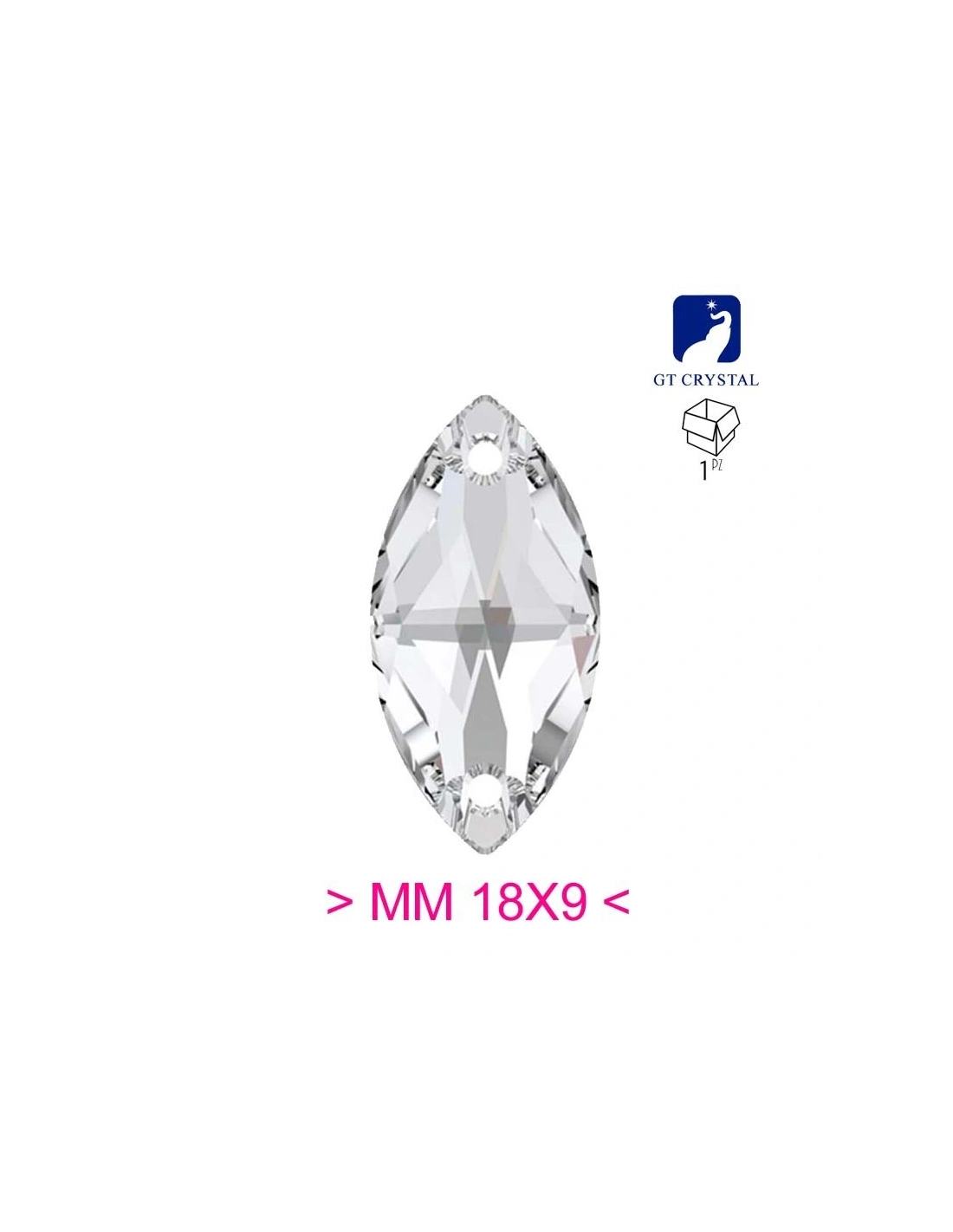 Pietra da Cucire in Cristallo GT Crystal  Pietra Navetta mm 18x9 Crystal - 1PZ