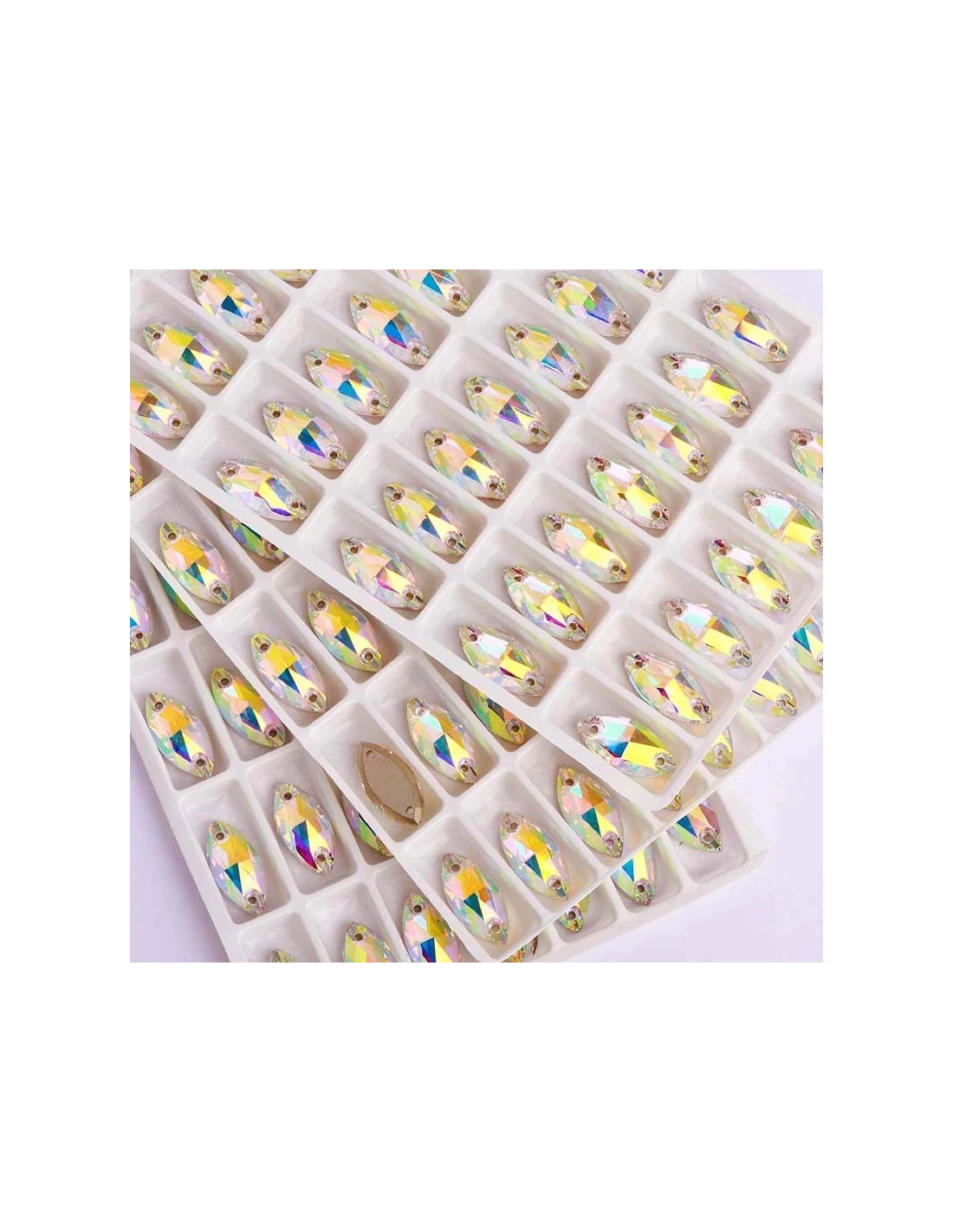 Stone Shuttle 12x6 mm Crystal AB - 1PC - Stone to be sewn all crystal