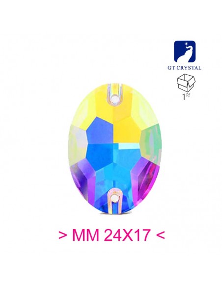 Pietra da Cucire in Cristallo GT Crystal Ovale mm 24x17 Crystal AB - 1PZ Pietra da Cucire in Cristallo GT Crystal Ovale mm 24x17 Crystal AB - 1PZ