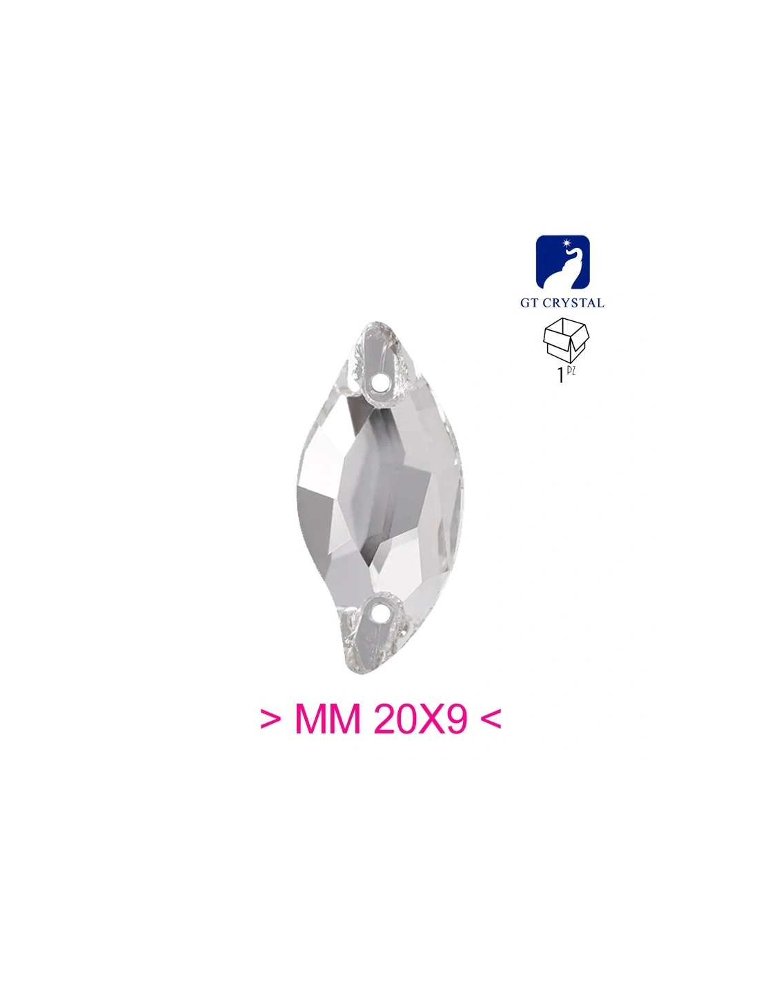 Stone Curves mm 20x9 Crystal- 1PC - Stone to be sewn all crystal