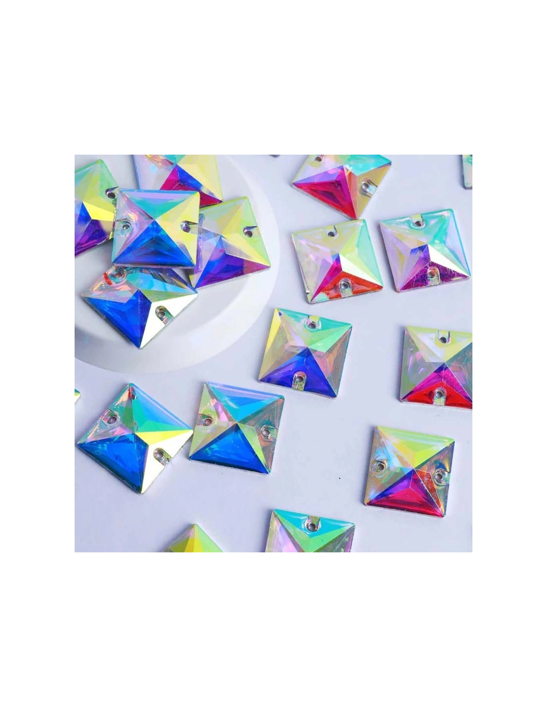 Stone Square mm 14 Crystal AB- 1PC - Stone to be sewn all crystal
