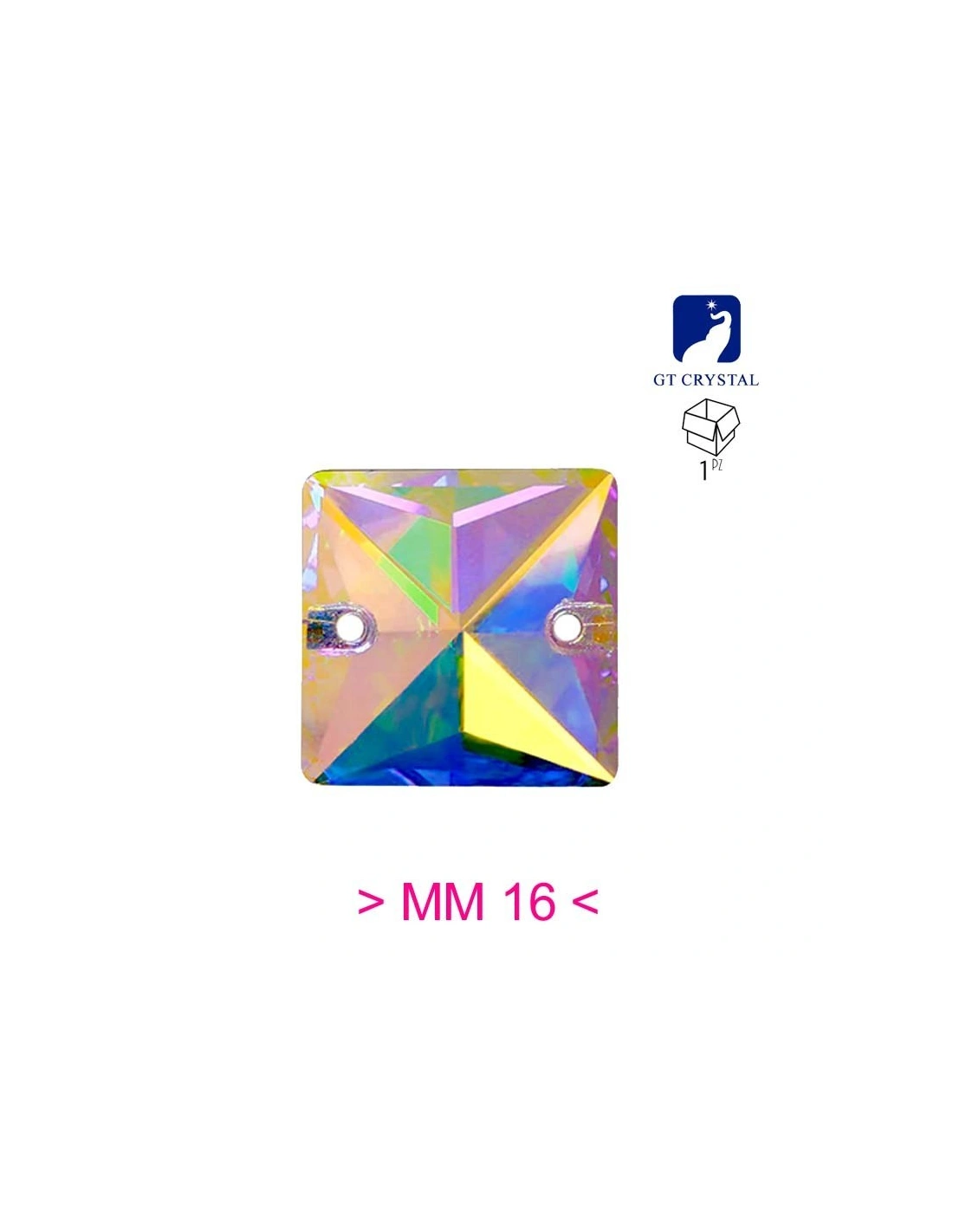 Pietra da Cucire in Cristallo GT Crystal Quadrato mm 16 Crystal AB - 1PZ