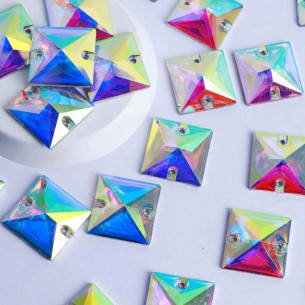 Pietra da Cucire in Cristallo GT Crystal Quadrato mm 16 Crystal AB - 1PZ 2