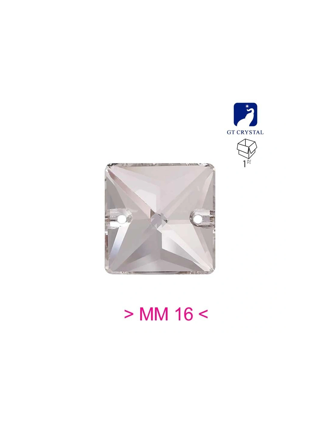 Stone Square mm 16 Crystal  - 1PC - Stone to be sewn all crystal