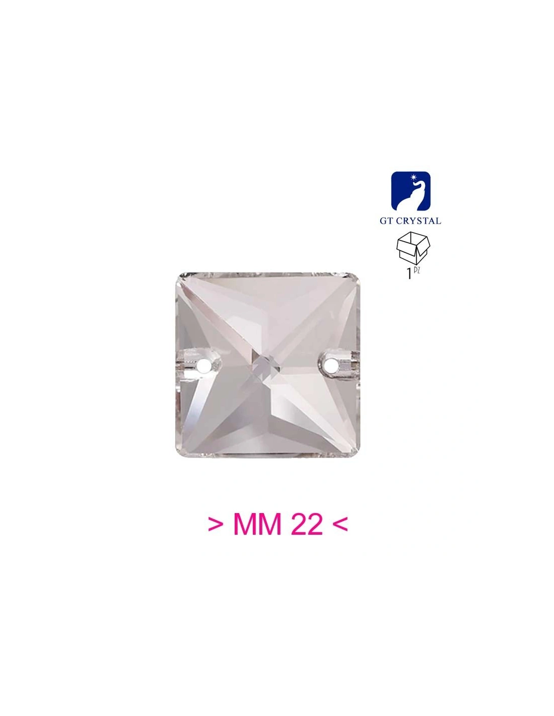 Stone Square mm 22 Crystal  - 1PC - Stone to be sewn all crystal
