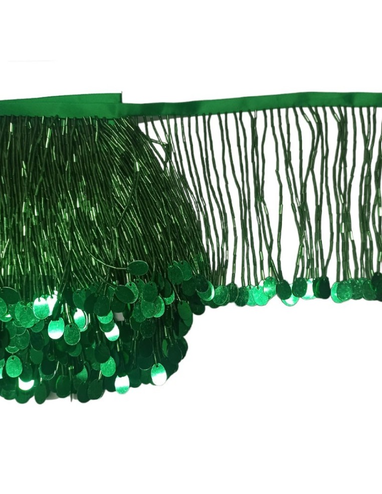 Frange da cucire a Cannette e Paillettes Emerald pacco - 1MT.