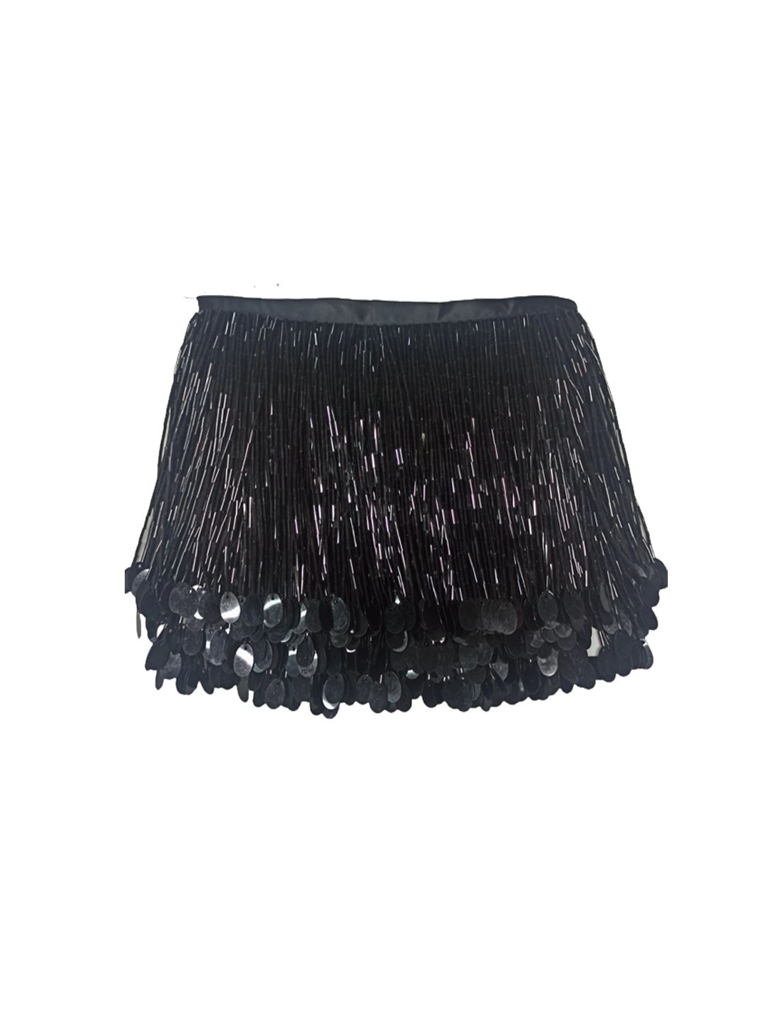 Frange da cucire a Cannette e Paillettes Nero pacco - 1MT.