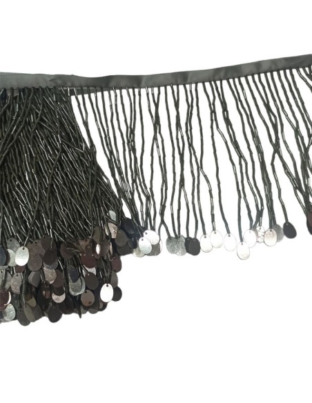 Frange da cucire a Cannette e Paillettes Hematite pacco - 1MT.