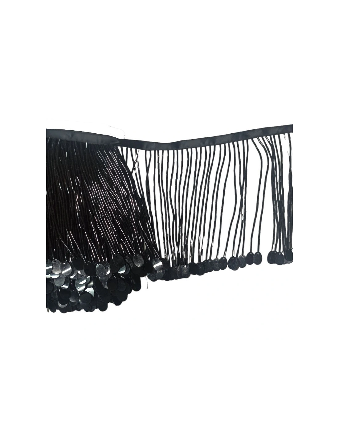 Frange da cucire a Cannette e Paillettes Nero pacco - 1MT.