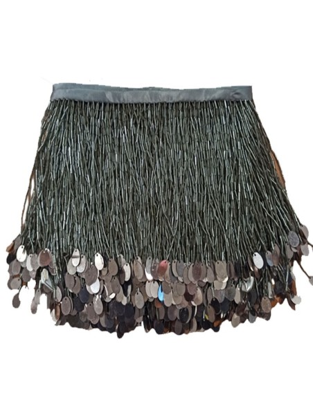 Frangia da cucire a Cannette e Paillettes Hematite pacco - 1MT.