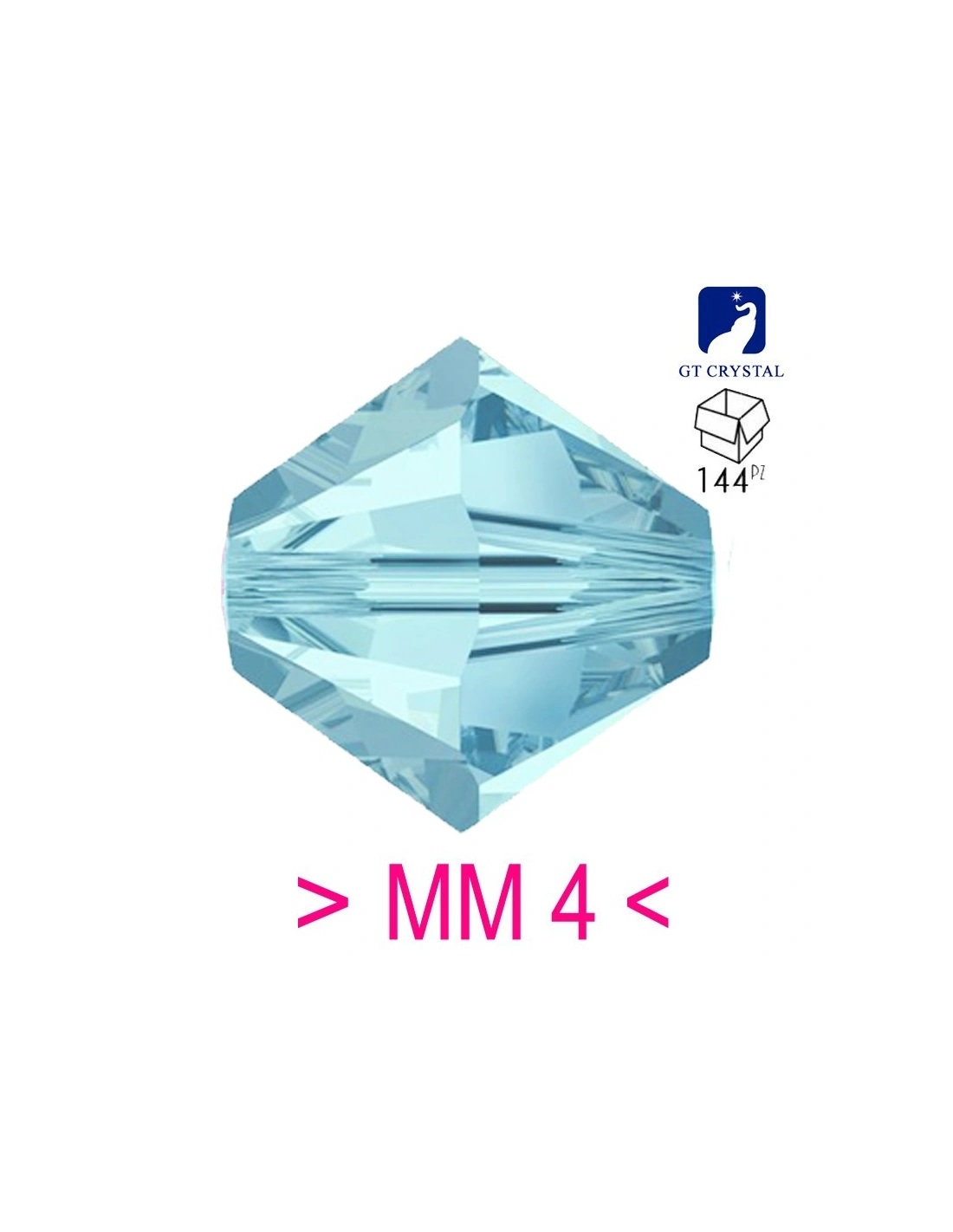 Bicono in Cristallo GT Crystal mm 4 Aqua - 144PZ
