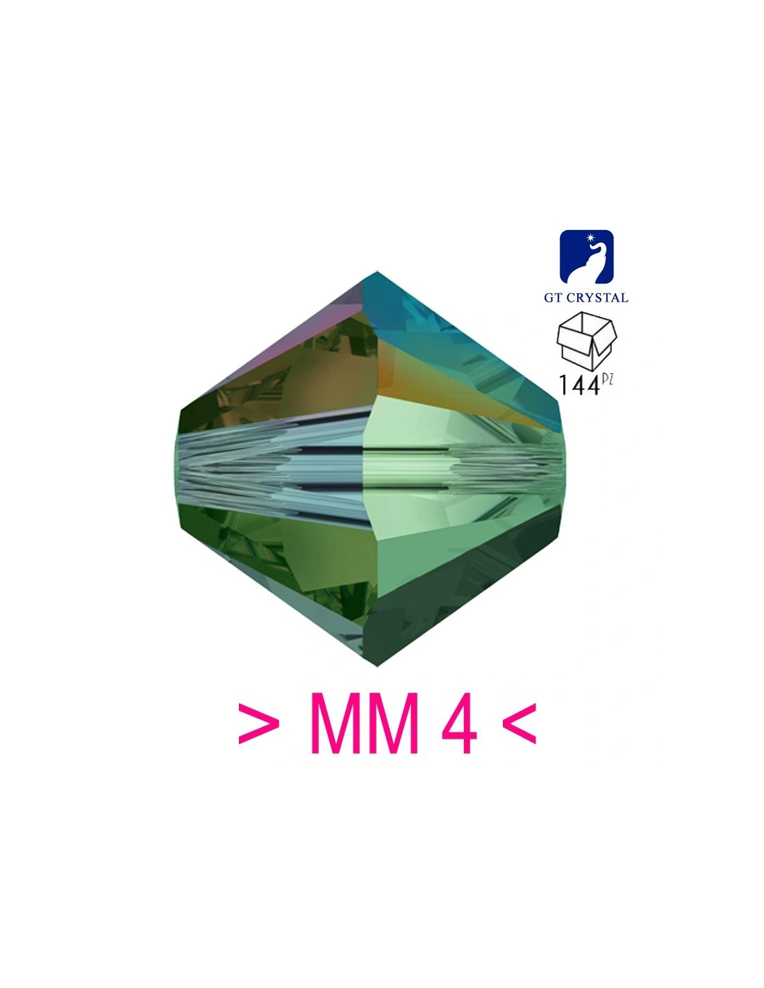 Bicono in Cristallo GT Crystal mm 4 Emerald AB - 144PZ