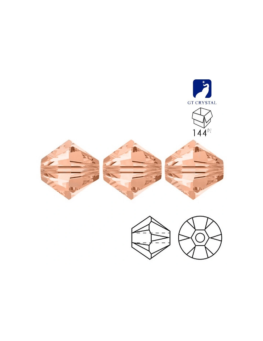 Bicone 4 mm Lt. Peach - 144 pcs - Biconi