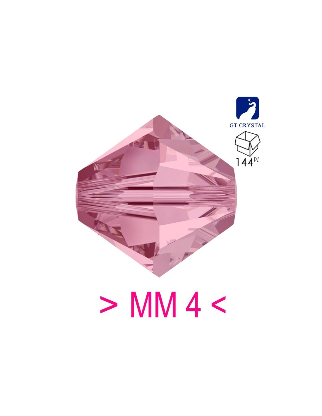 Bicono in Cristallo GT Crystal mm 4 Lt. Rose - 144PZ