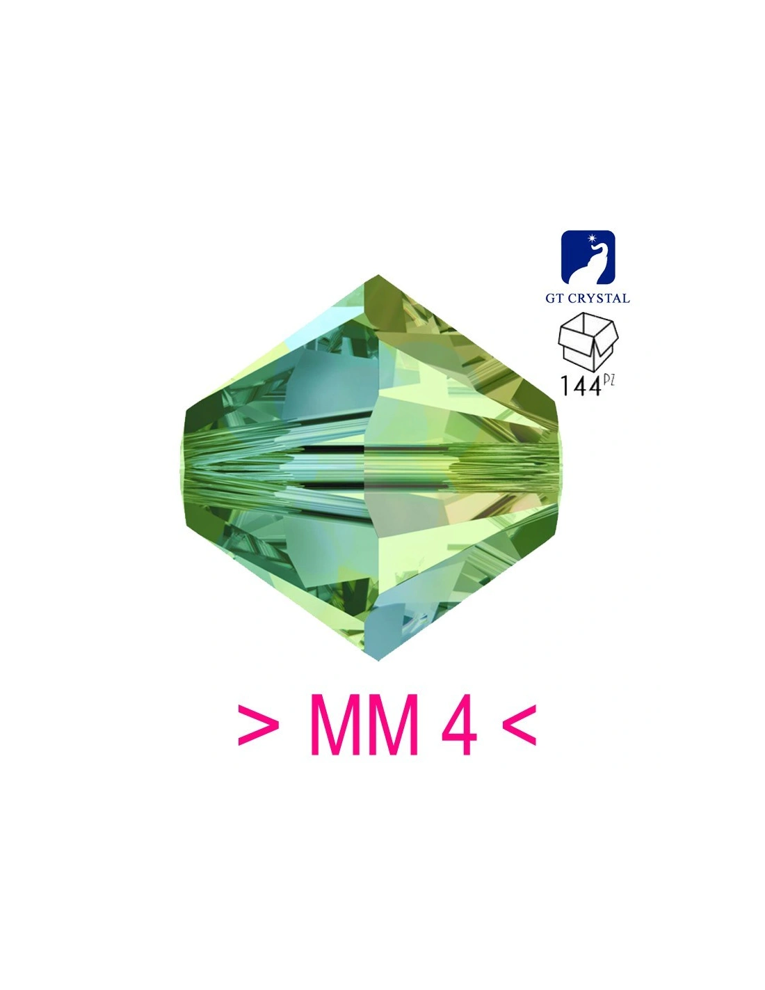 Bicone Peridot AB 4 mm - 144 pcs - Biconi