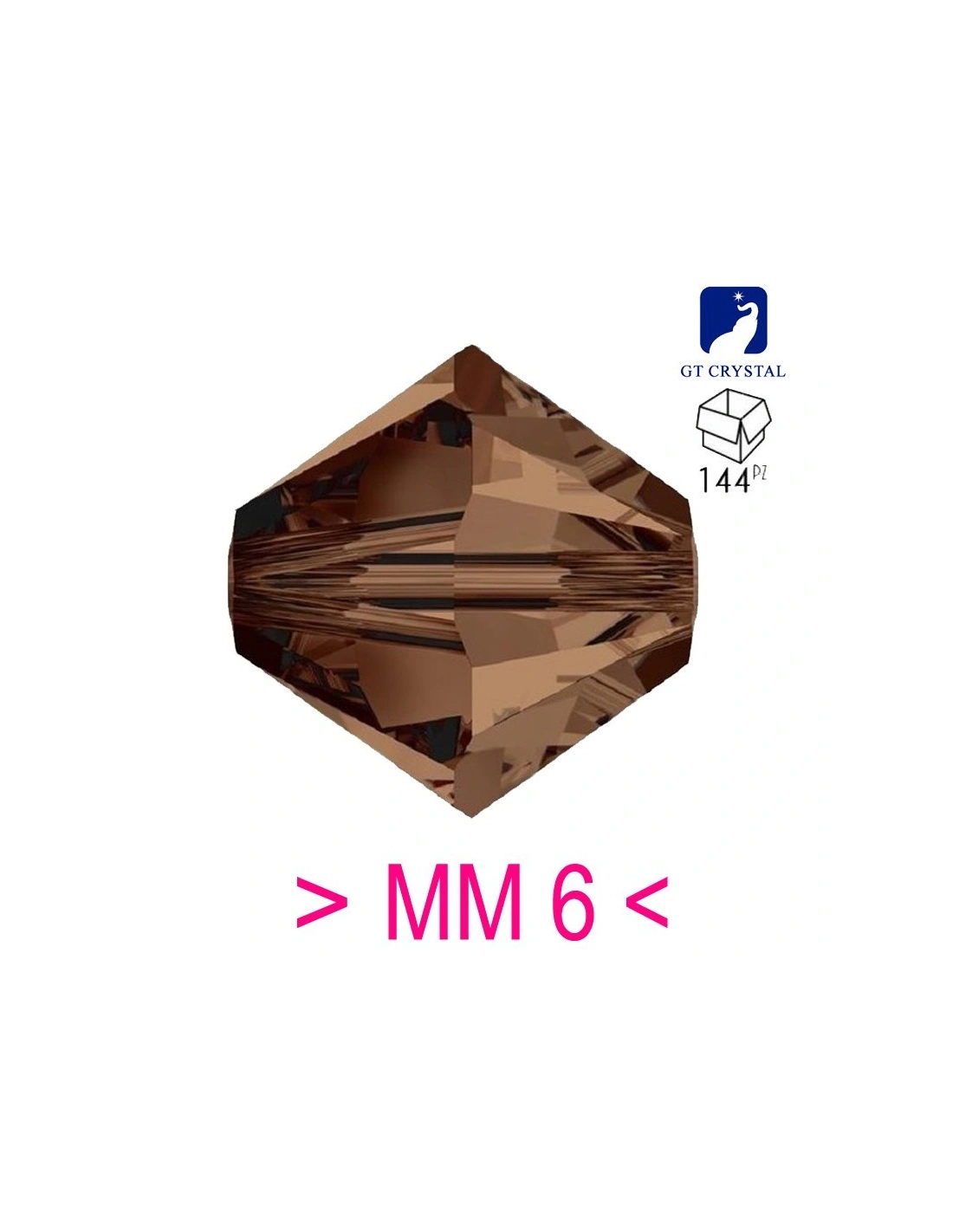 Bicono in Cristallo GT Crystal mm 6 Smoked Topaz - 144PZ