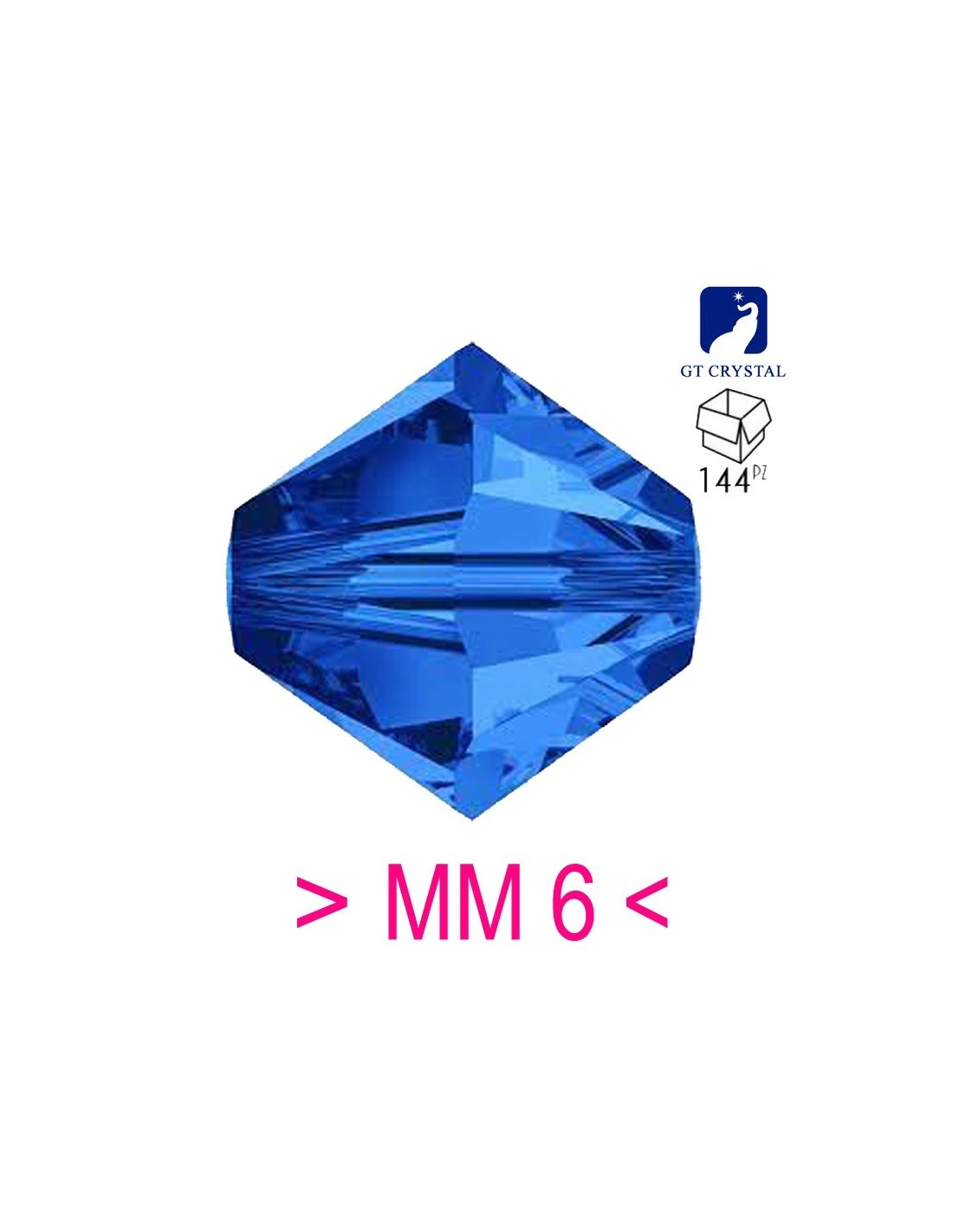 Bicone Sapphire 6 mm - Pack 144 pcs - Biconi