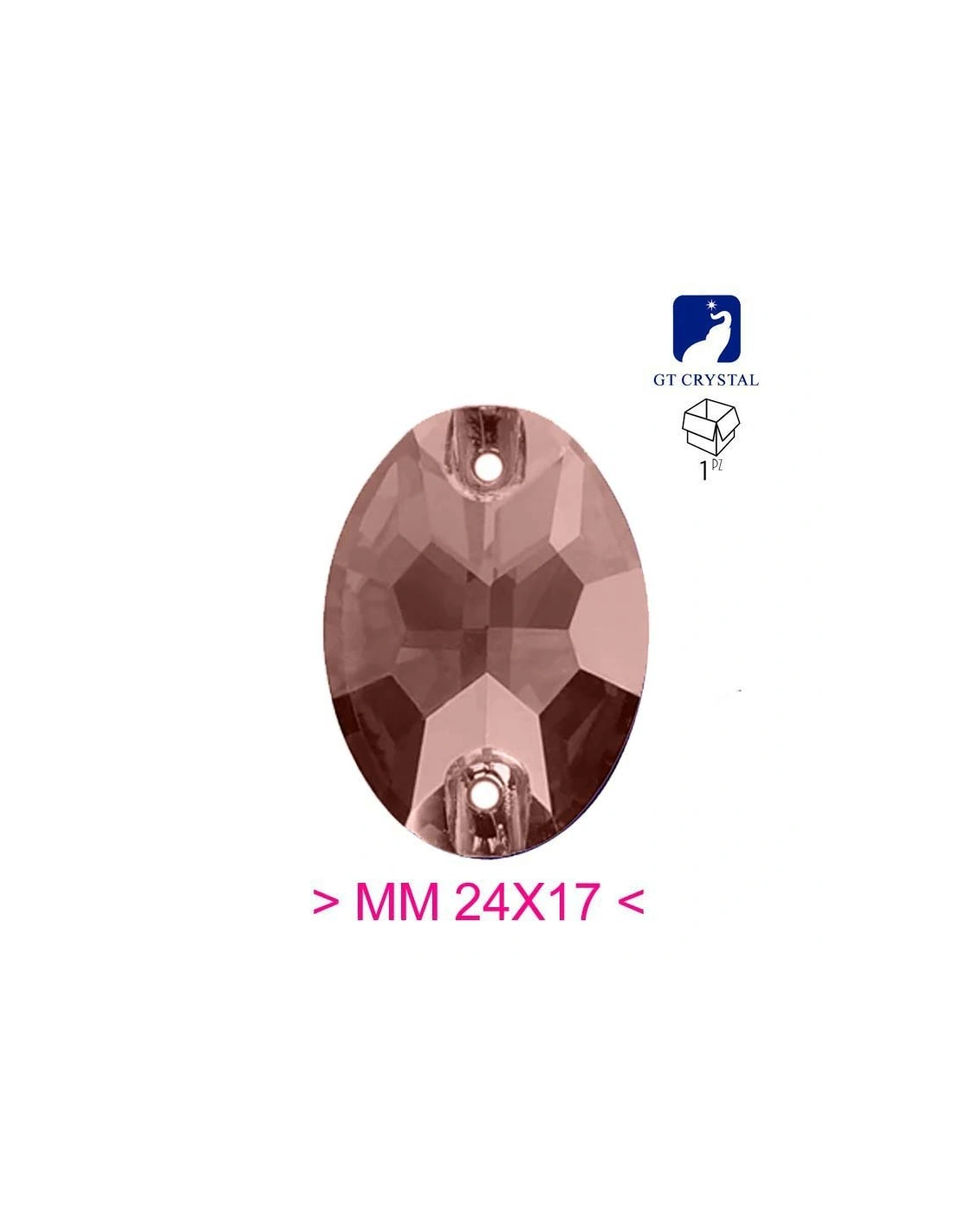 Pietra da Cucire in Cristallo GT Crystal Ovale mm 24x17 Lt. Smoke Topaz - 1PZ