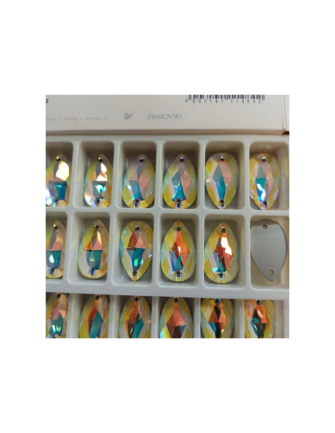 Stone Drop Swarovski mm 28x17 Crystal AB - 1 PC - Stone to be sewn all crystal
