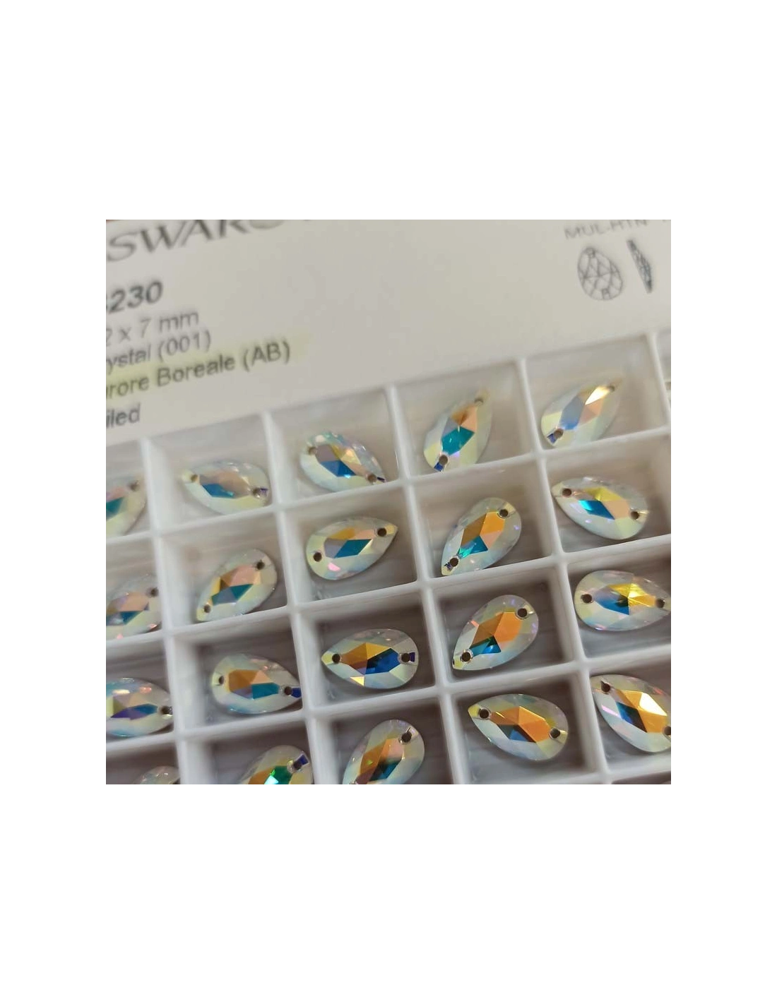 Stone Drop Swarovski mm 12x7 Crystal AB - 1PC - Stone to be sewn all crystal