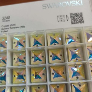 Pietra da Cucire in Cristallo Quadrato Swarovski mm 16 Crystal AB - 1PZ 2