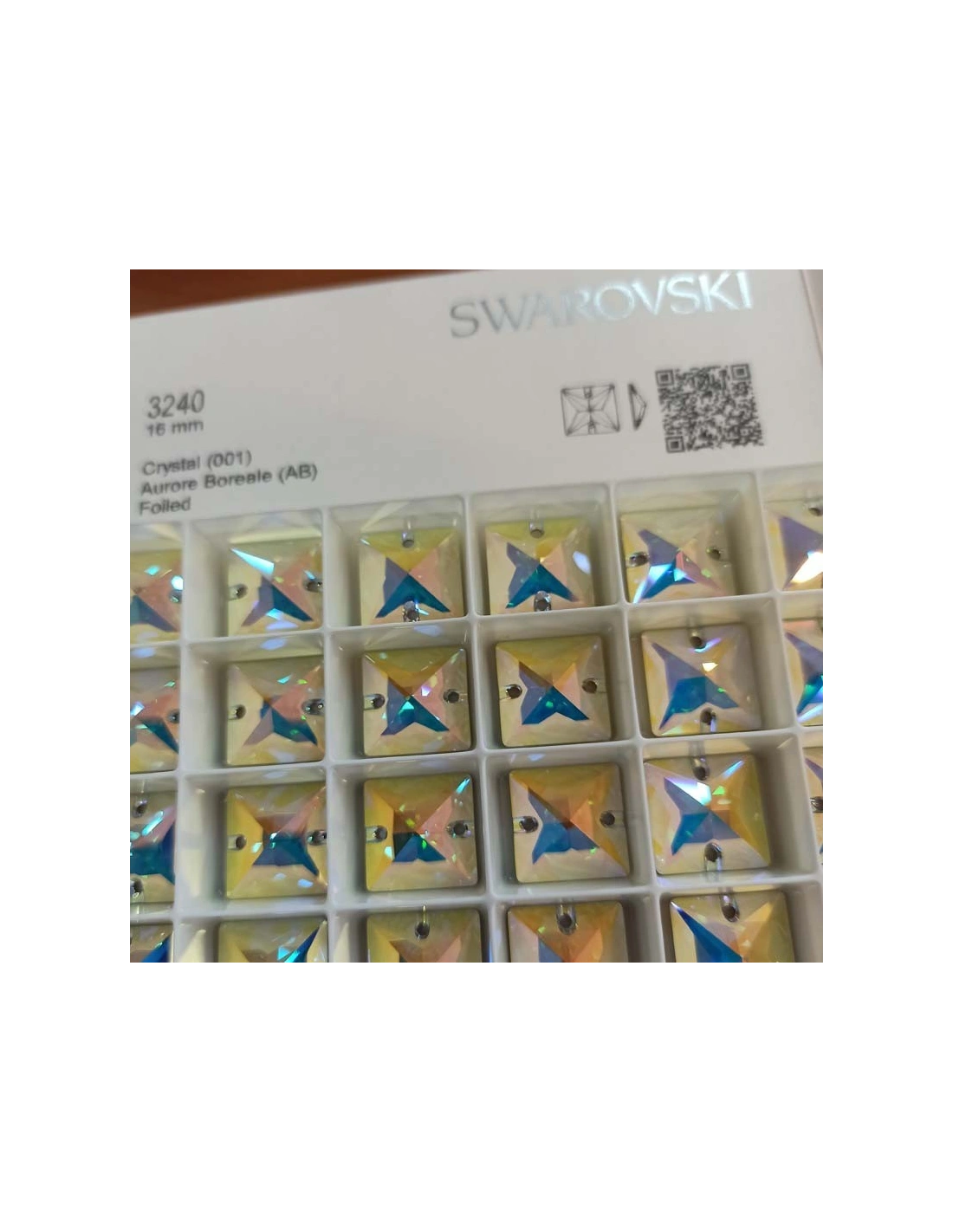 Pietra da Cucire in Cristallo Quadrato Swarovski mm 16 Crystal AB - 1PZ