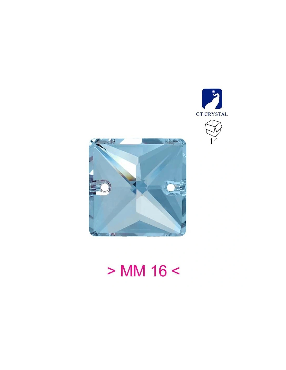 Pietra da Cucire in Cristallo GT Crystal Quadrato mm 16 Aquamarine - 1PZ