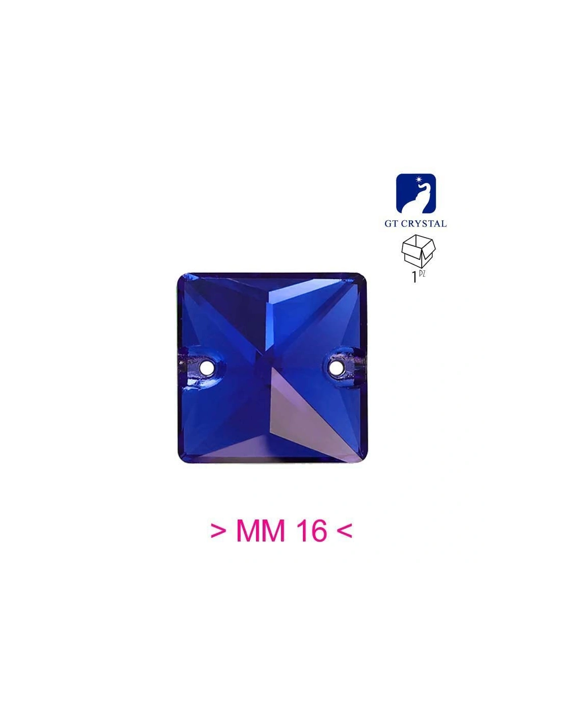 Pietra da Cucire in Cristallo GT Crystal Quadrato mm 16 Capri Blu- 1PZ