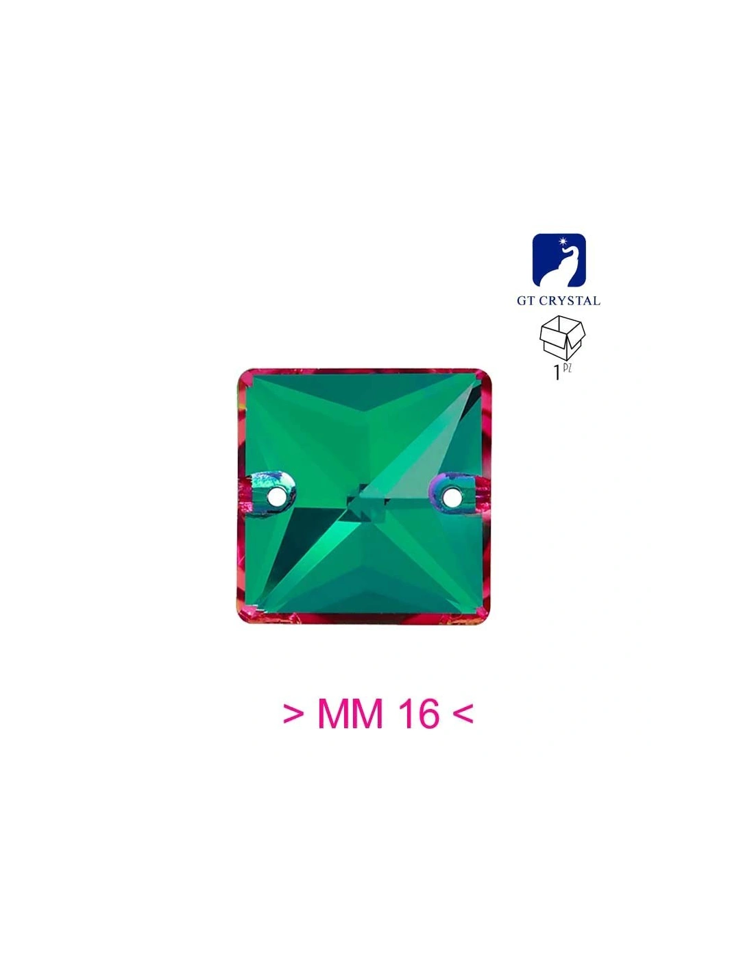 Pietra da Cucire in Cristallo GT Crystal Quadrato mm 16 Emerald - 1PZ