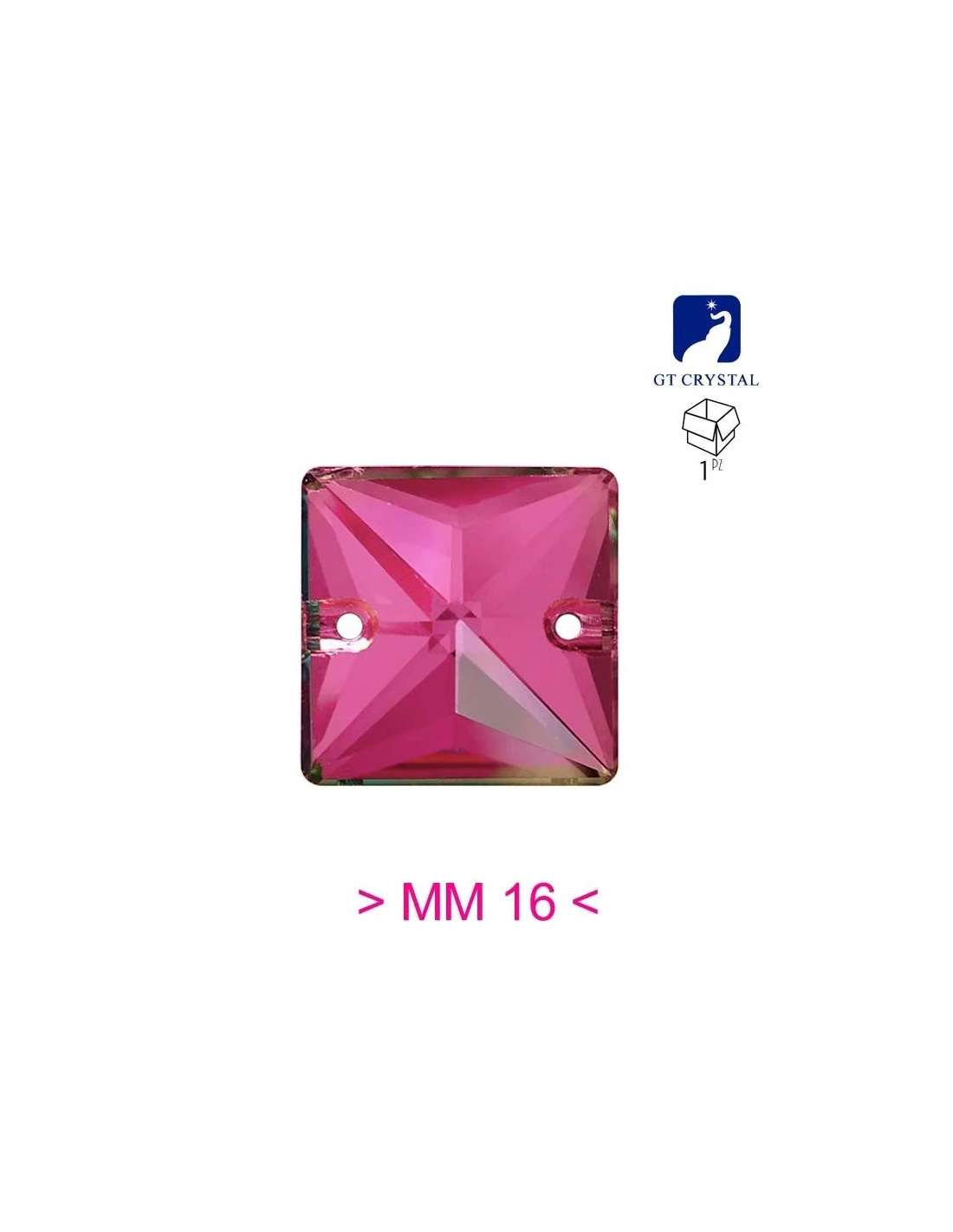 Pietra da Cucire in Cristallo GT Crystal Quadrato mm 16 Fuchsia - 1PZ