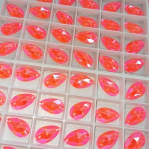 Pietra da Cucire in Cristallo GT Crystal Goccia mm 18x10,5 Corallo AB - 1PZ 2