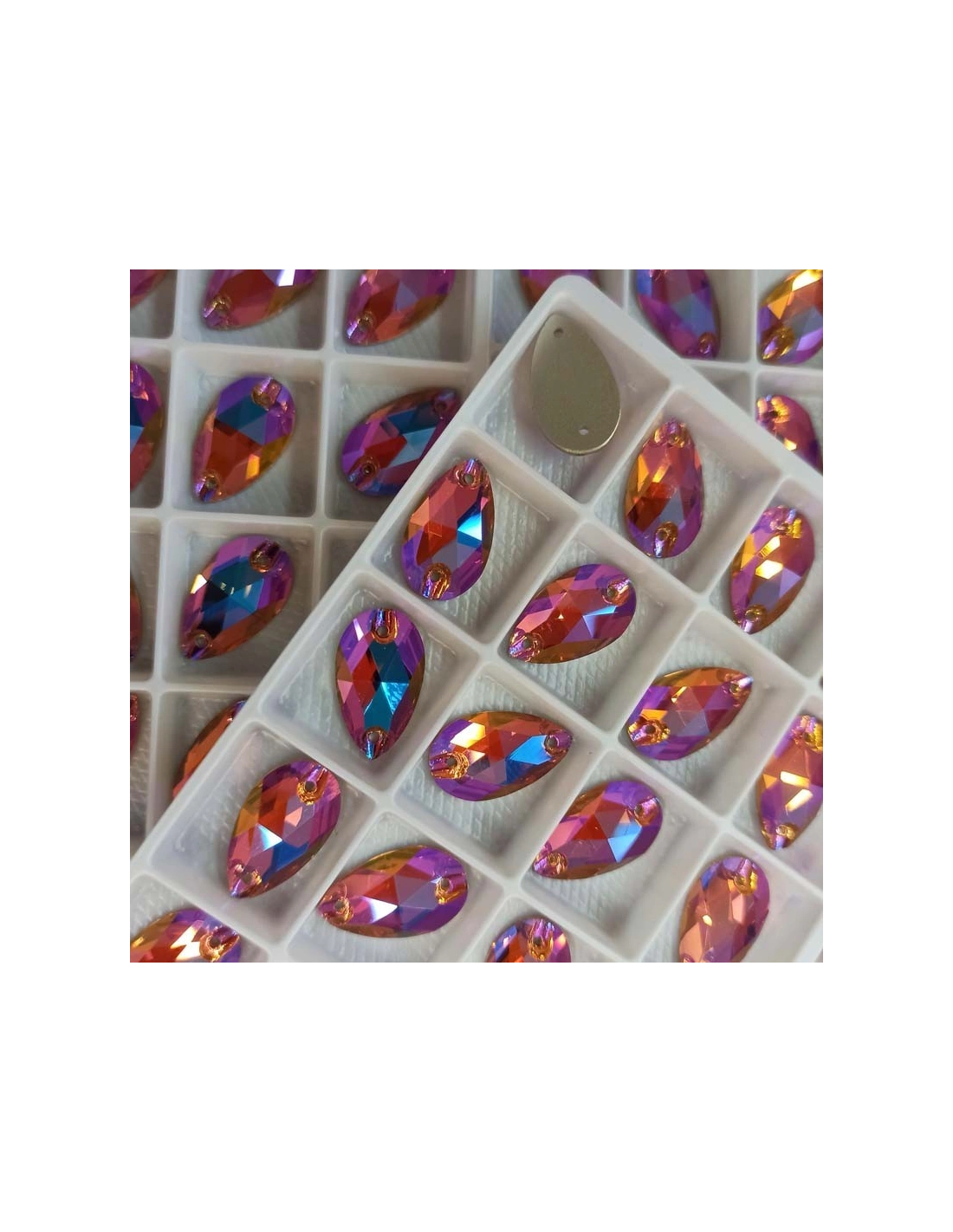 Pietra da Cucire in Cristallo GT Crystal Goccia mm 18x10,5 Fuchsia AB - 1PZ