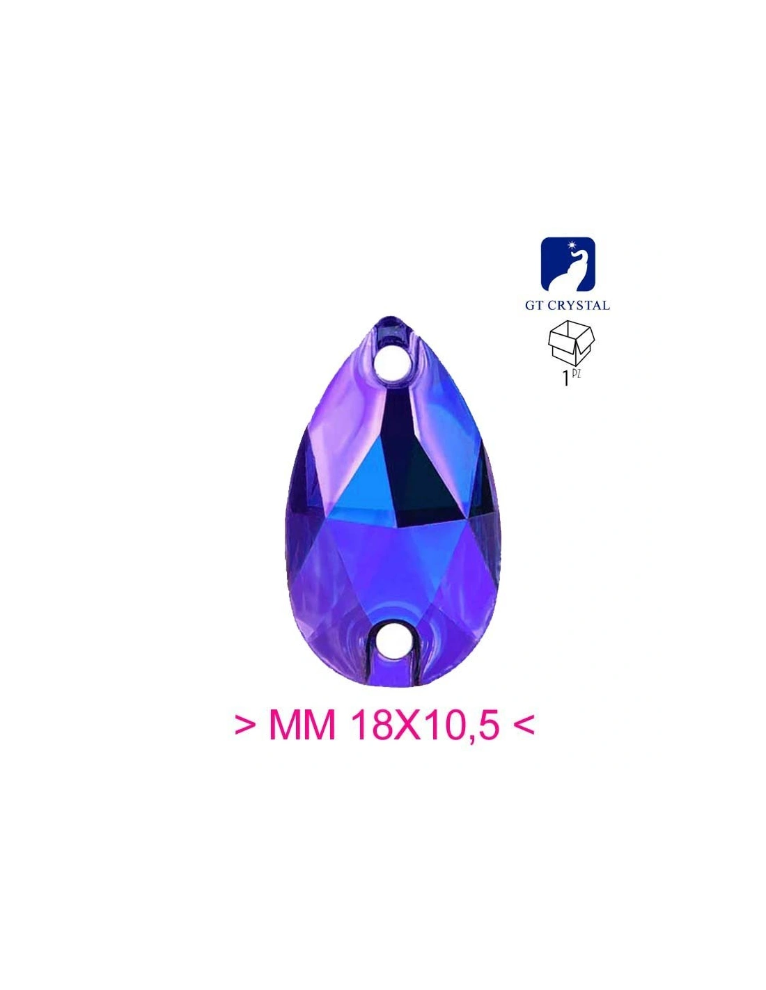 Pietra da Cucire in Cristallo GT Crystal Goccia mm 18x10,5 Purple Velvet AB - 1PZ