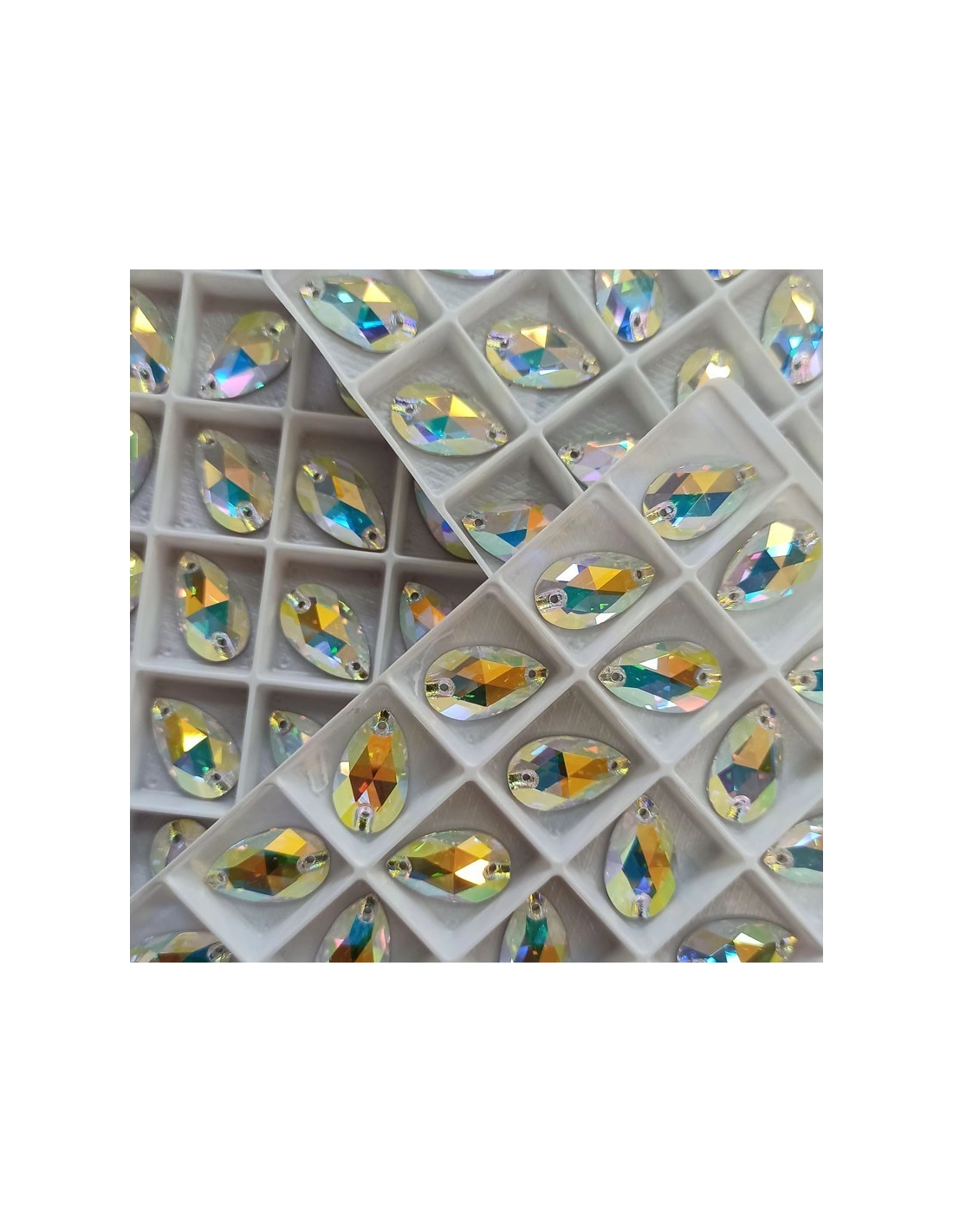 Stone Drop mm 12x7 Crystal AB- 1PC - Stone to be sewn all crystal